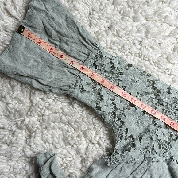 aeom Aqua Lace Trim Button-Up Blouse Sheer Open Back Flowy Bohemian Floral ST14 - Picture 9 of 11